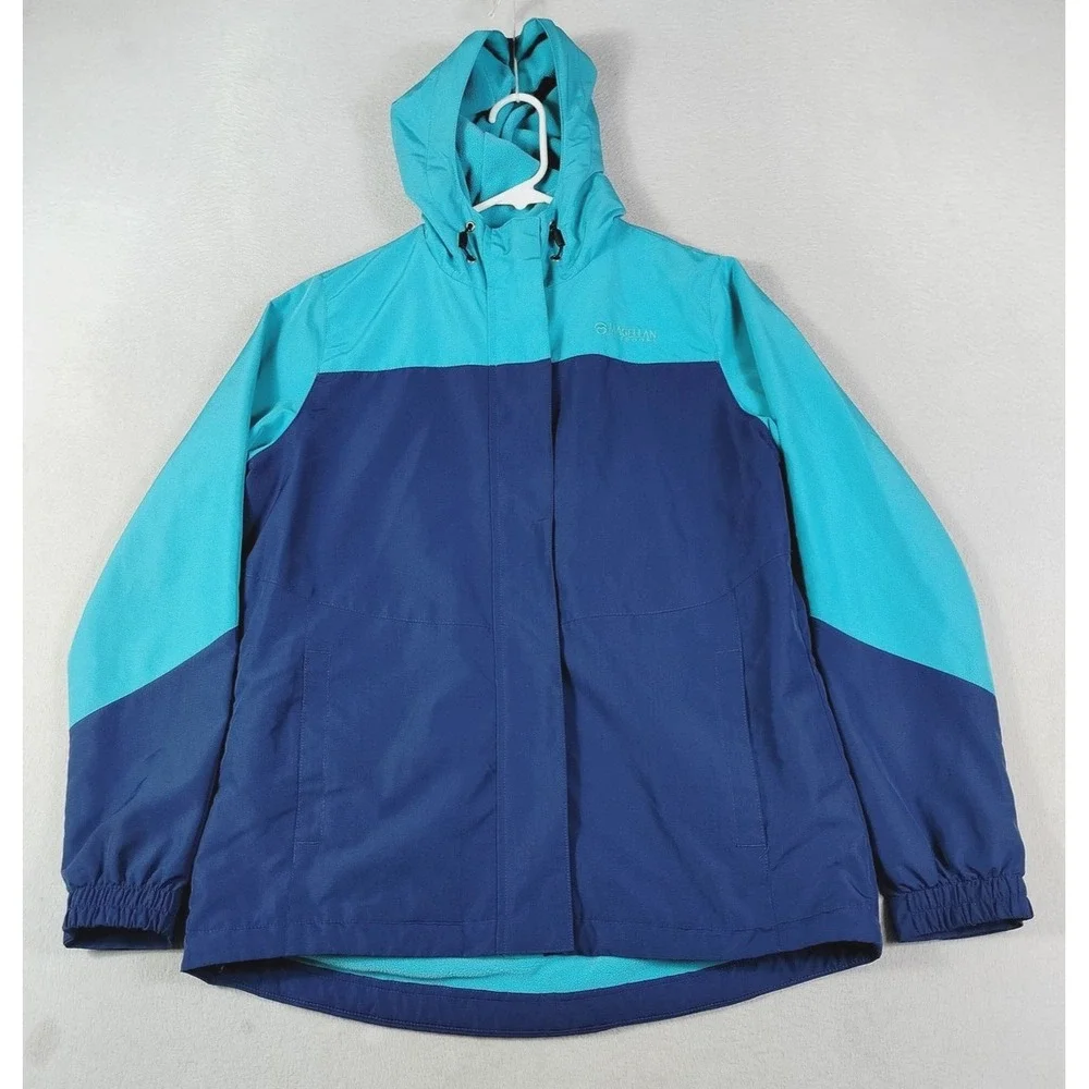 Magellan Outdoors Jacket Mens Small Blue Teal Hooded Fleece Lined Rain Coat